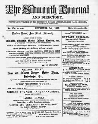 cover page of Sidmouth Journal and Directory published on November 1, 1872