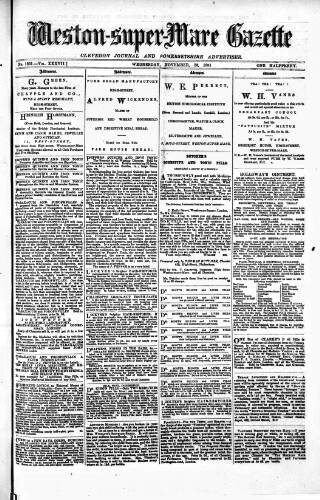 cover page of Weston-super-Mare Gazette, and General Advertiser published on November 23, 1881