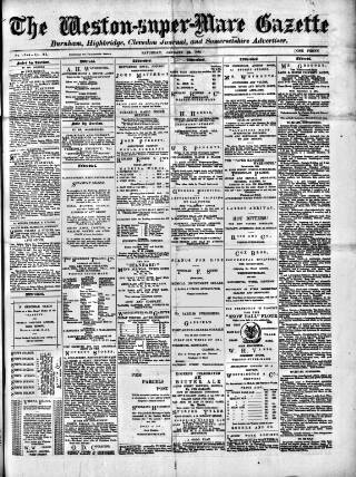 cover page of Weston-super-Mare Gazette, and General Advertiser published on January 26, 1884