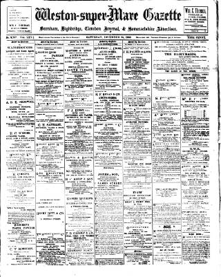 cover page of Weston-super-Mare Gazette, and General Advertiser published on December 25, 1909