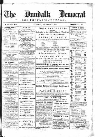 cover page of Dundalk Democrat, and People's Journal published on December 25, 1869