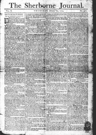 cover page of Sherborne Journal published on January 20, 1774