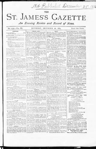 cover page of St James's Gazette published on December 25, 1885