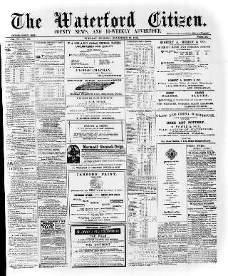 cover page of Waterford Citizen published on November 17, 1885