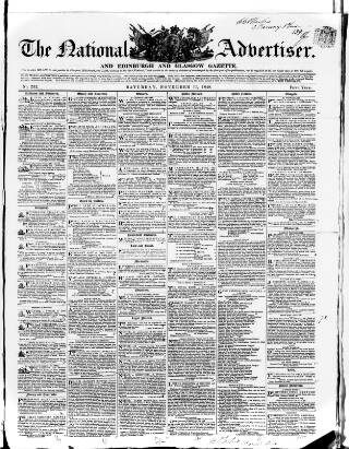 cover page of National Advertiser and Edinburgh and Glasgow Gazette published on November 11, 1848