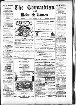 cover page of Cornubian and Redruth Times published on November 23, 1894