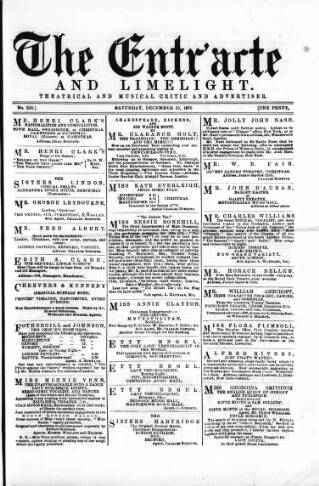 cover page of London and Provincial Entr'acte published on December 25, 1875