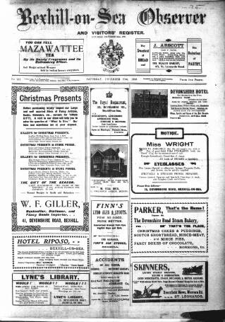 cover page of Bexhill-on-Sea Observer published on December 25, 1909