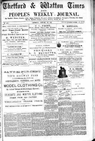 cover page of Thetford & Watton Times published on January 26, 1884