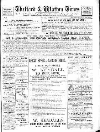 cover page of Thetford & Watton Times published on November 23, 1895