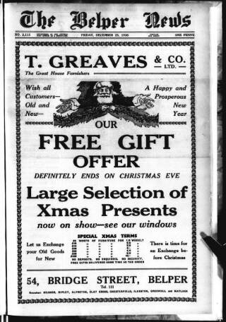 cover page of Belper News published on December 25, 1936