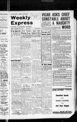 cover page of Daventry and District Weekly Express published on January 26, 1951