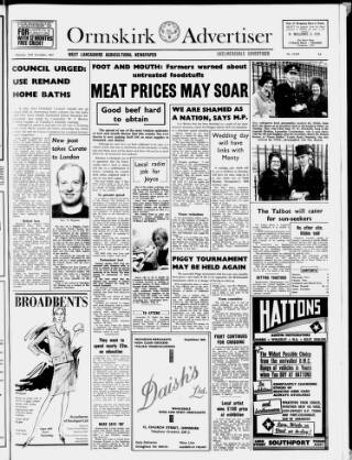 cover page of Ormskirk Advertiser published on November 23, 1967