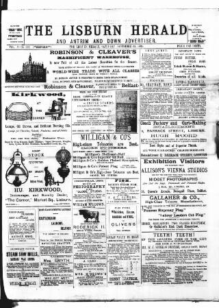 cover page of Lisburn Herald and Antrim and Down Advertiser published on November 23, 1895