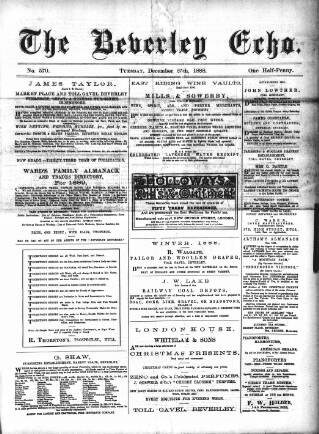 cover page of Beverley Echo published on December 25, 1888