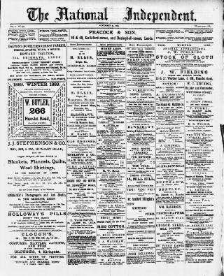 cover page of National Independent and People's Advocate published on November 23, 1889