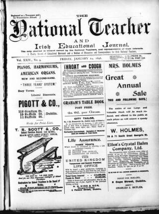 cover page of National Teacher, and Irish Educational Journal (Dublin, Ireland) published on January 24, 1896