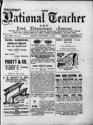 cover page of National Teacher, and Irish Educational Journal (Dublin, Ireland) published on November 13, 1896