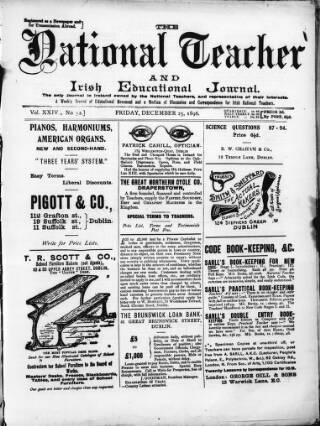 cover page of National Teacher, and Irish Educational Journal (Dublin, Ireland) published on December 25, 1896