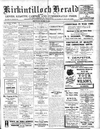 cover page of Kirkintilloch Herald published on December 25, 1940