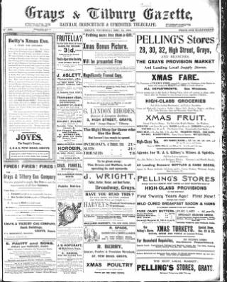 cover page of Grays & Tilbury Gazette, and Southend Telegraph published on December 24, 1908