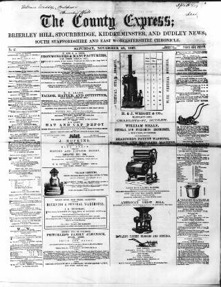 cover page of County Express; Brierley Hill, Stourbridge, Kidderminster, and Dudley News published on November 23, 1867