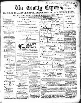 cover page of County Express; Brierley Hill, Stourbridge, Kidderminster, and Dudley News published on December 25, 1869