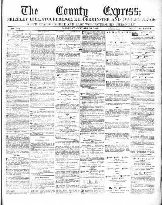 cover page of County Express; Brierley Hill, Stourbridge, Kidderminster, and Dudley News published on January 26, 1884