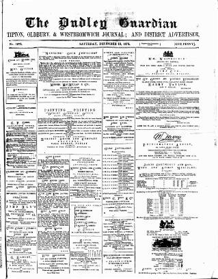 cover page of Dudley Guardian, Tipton, Oldbury & West Bromwich Journal and District Advertiser published on December 19, 1874