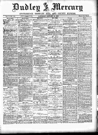 cover page of Dudley Mercury, Stourbridge, Brierley Hill, and County Express published on January 26, 1889