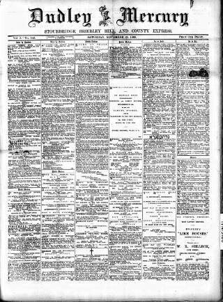 cover page of Dudley Mercury, Stourbridge, Brierley Hill, and County Express published on November 23, 1889