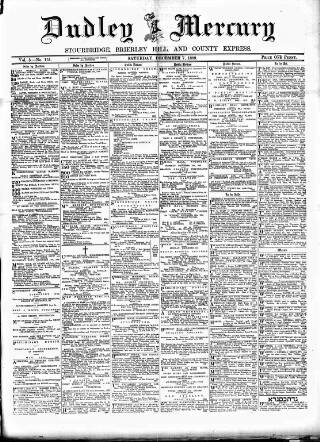 cover page of Dudley Mercury, Stourbridge, Brierley Hill, and County Express published on December 7, 1889