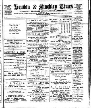 cover page of Hendon & Finchley Times published on November 23, 1906