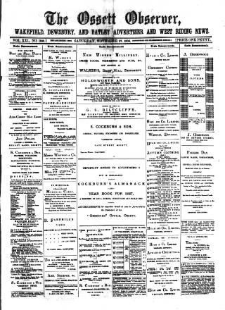 cover page of Ossett Observer published on November 27, 1886