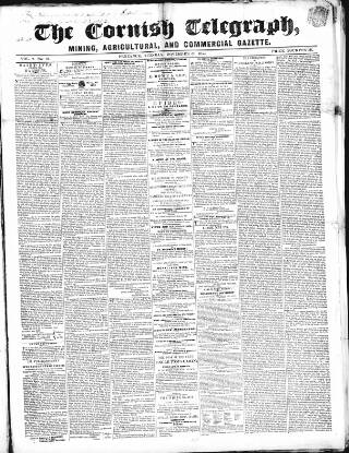 cover page of The Cornish Telegraph published on November 23, 1852