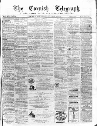 cover page of The Cornish Telegraph published on January 26, 1870