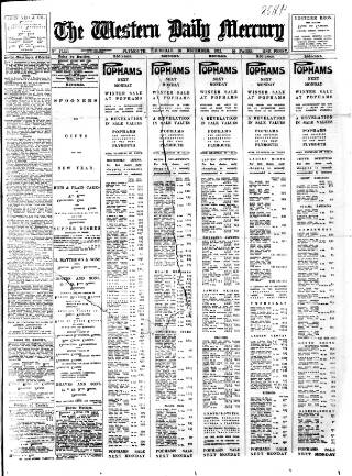 cover page of Western Daily Mercury published on December 26, 1912