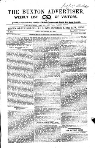 cover page of Buxton Advertiser published on November 23, 1855