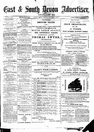 cover page of East & South Devon Advertiser. published on December 25, 1875