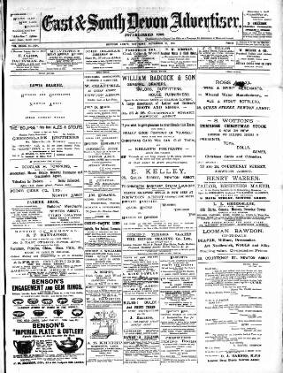 cover page of East & South Devon Advertiser. published on November 23, 1901