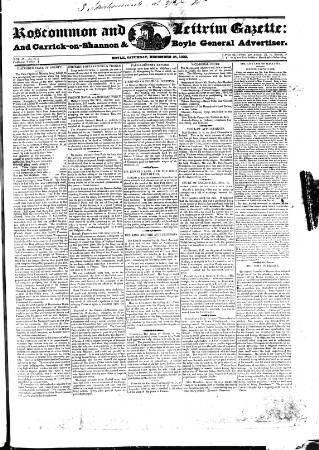 cover page of Roscommon & Leitrim Gazette published on December 25, 1830