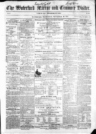 cover page of Waterford Mirror and Tramore Visitor published on November 23, 1864