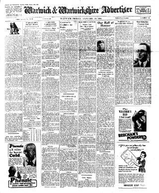 cover page of Warwick and Warwickshire Advertiser published on January 26, 1945