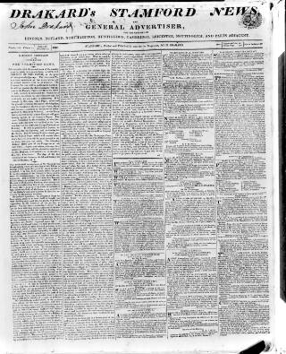 cover page of Drakard's Stamford News published on December 25, 1812