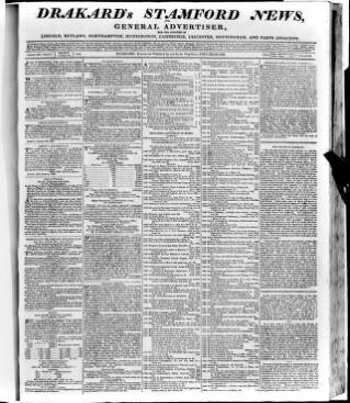 cover page of Drakard's Stamford News published on January 26, 1816