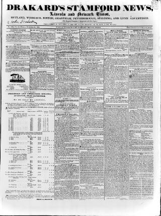 cover page of Drakard's Stamford News published on November 23, 1832