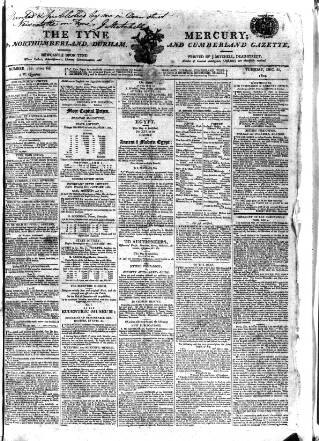 cover page of Tyne Mercury; Northumberland and Durham and Cumberland Gazette published on December 25, 1804