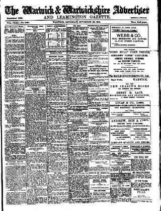 cover page of Warwick and Warwickshire Advertiser published on November 23, 1918