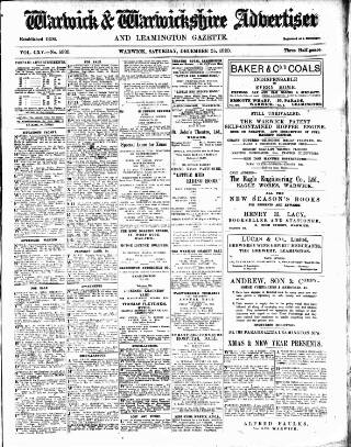 cover page of Warwick and Warwickshire Advertiser published on December 25, 1920