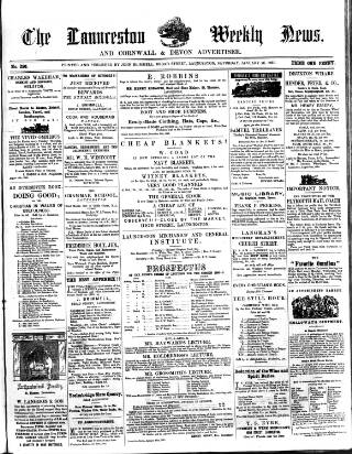 cover page of Launceston Weekly News, and Cornwall & Devon Advertiser. published on January 26, 1861